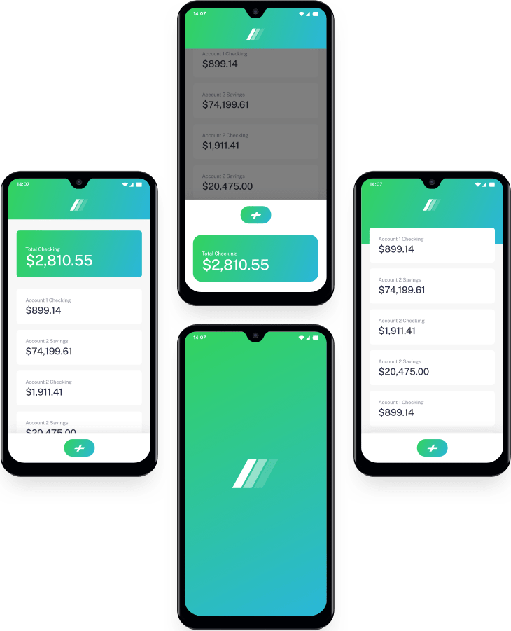 Digitalbank mobile app interface showing account balances